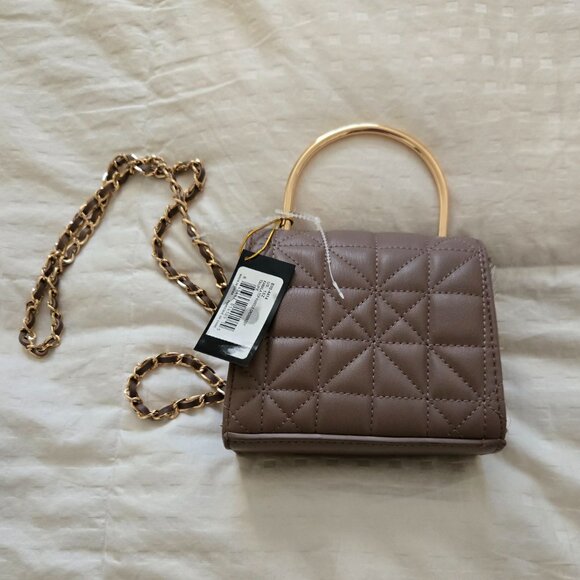 Bebe kamala Brown quilted cross body bag in taupe with gold tone hardware. - Picture 3 of 5
